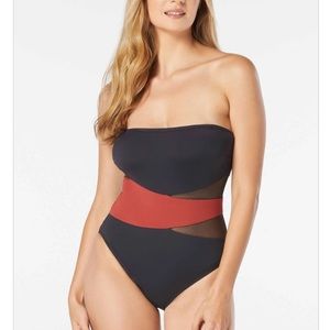 Coco Contours Level Mesh Bandeau Bra Sized (36c/12)Underwire One Piece Swimsuit
